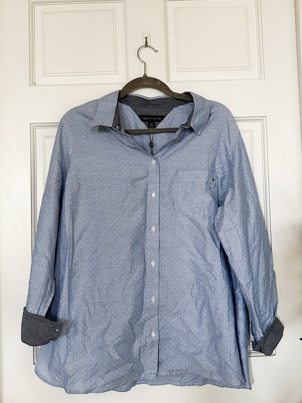 Tommy Hilfiger Heritage Blue Polka Dot Button Down Shirt NWT 0X